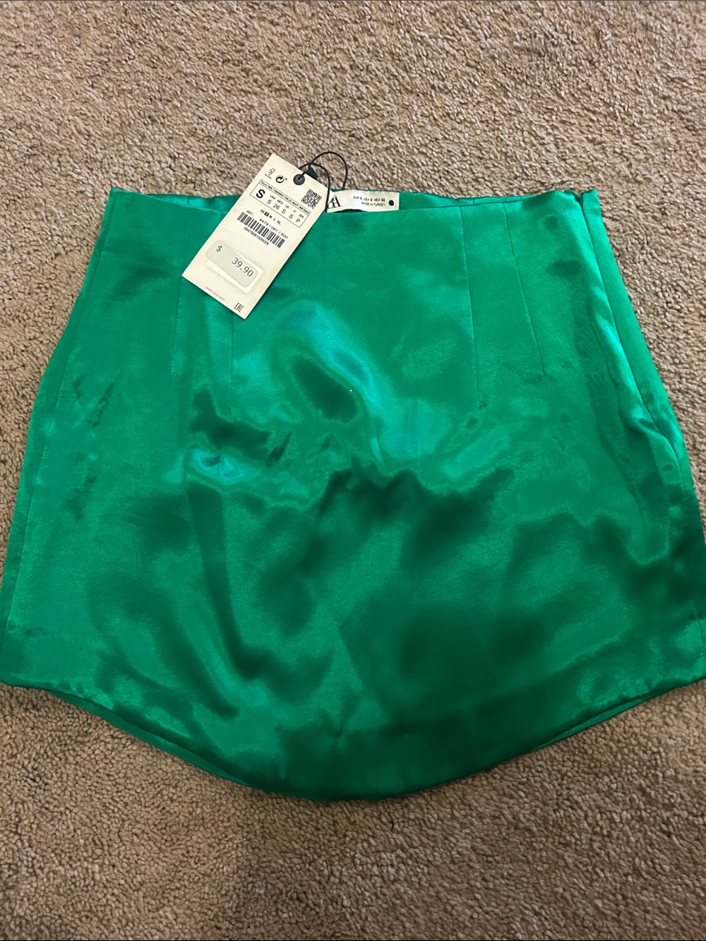 Zara Emerald Satin Mini Skirt